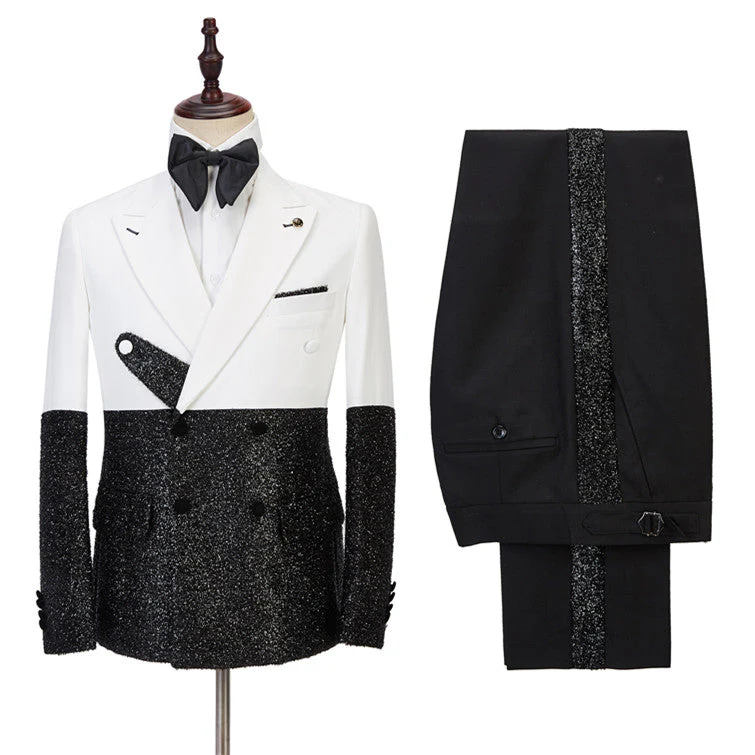 White and Sparkle Double Breasted Fashion Slim Fit Prom Men Suits Online - Image 2