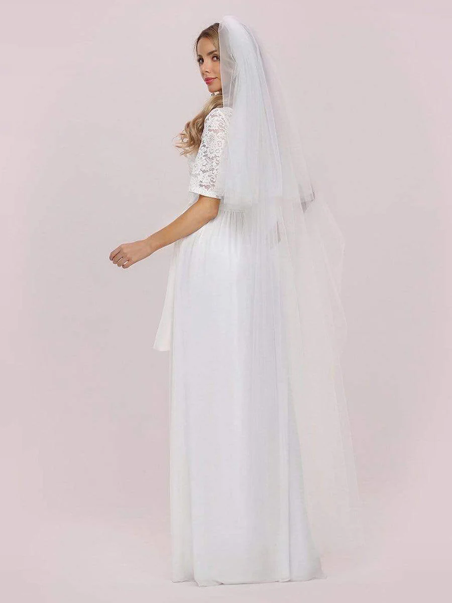 White Casual Wedding Dress Chiffon Jewel Neck Short Sleeves Sash A-Line Long Bridal Gowns - Image 8