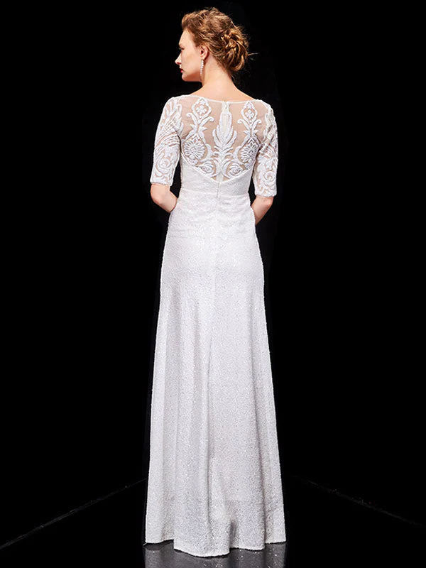 Beautiful White Evening Dresses Lace Half Sleeve Sequin Long Formal Occasion Dress - Image 3