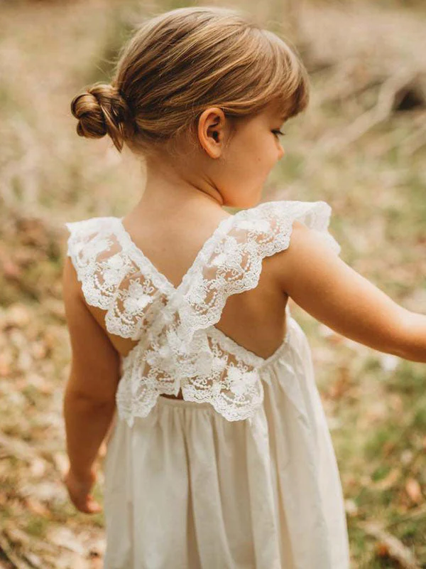 White Jewel Neck Sleeveless Lace Kids Social Party Dresses - Image 5
