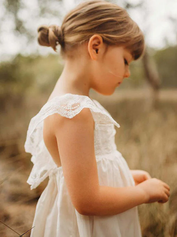 White Jewel Neck Sleeveless Lace Kids Social Party Dresses - Image 6