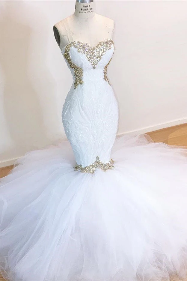 White Lace Mermaid Sweetheart Simple Wedding Dresses for Sale - Image 2