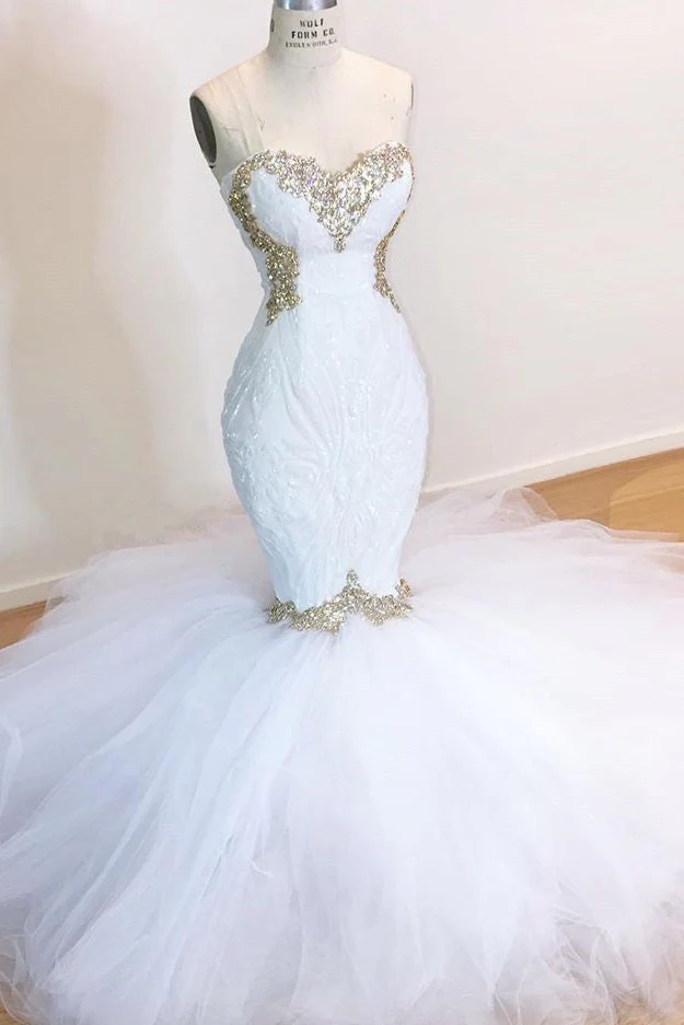 White Lace Mermaid Sweetheart Simple Wedding Dresses for Sale - Image 3