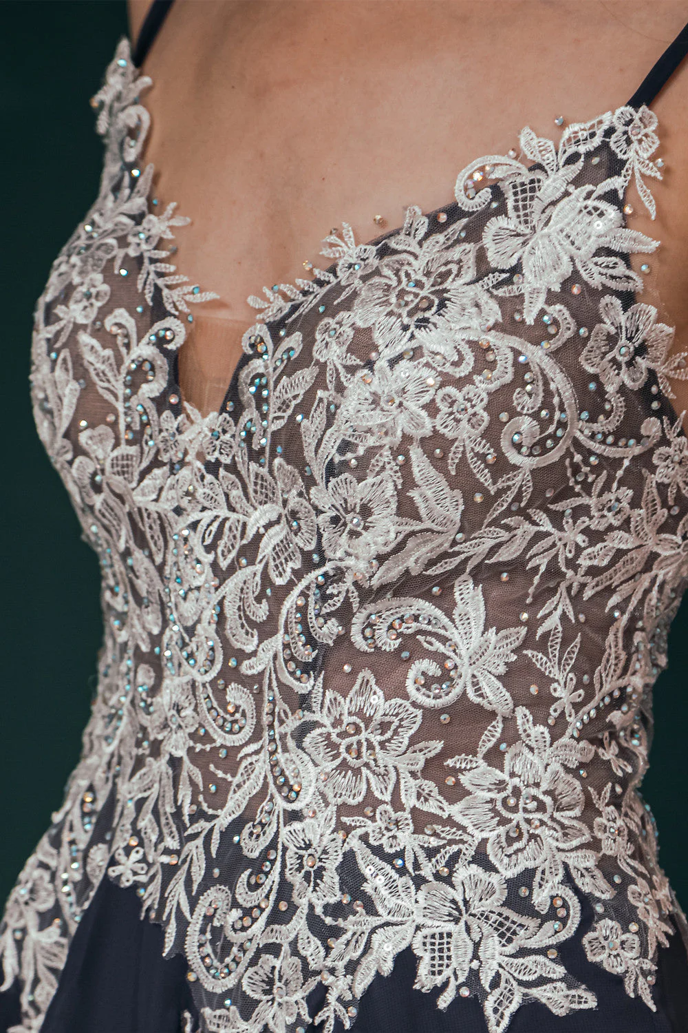 White Lace SPAGHETTI STRAPS High Split Mint green Evening Dress - Image 5