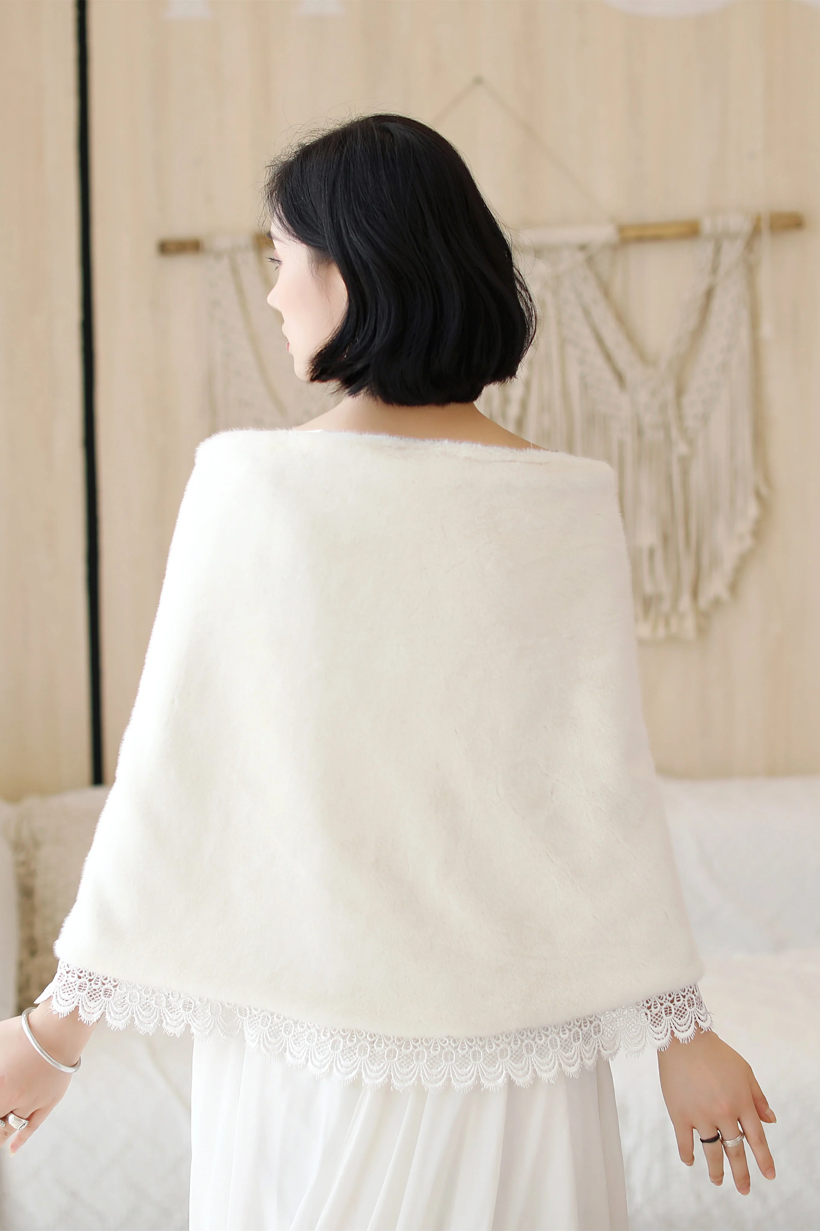 White Lace-Trimmed Wedding Gown Shawl - Image 5