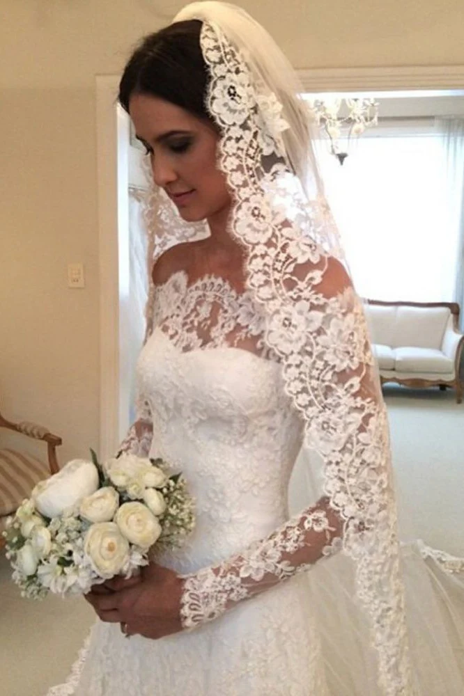 White Off the shoulder Lace Long Sleeves Bridal Gowns Sheath Simple Custom Made Wedding Dresses - Image 5