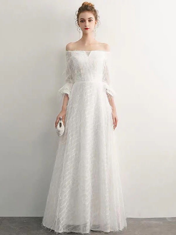 Stunning White Evening Dresses Long Off Shoulder Long Sleeve Maxi Formal Evening Gowns - Image 3