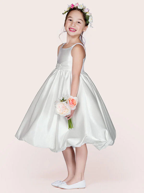 White Satin Fabric Jewel Neck Sleeveless Beaded Formal Kids Pageant flower girl dresses - Image 2