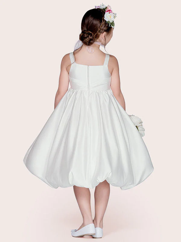 White Satin Fabric Jewel Neck Sleeveless Beaded Formal Kids Pageant flower girl dresses - Image 4