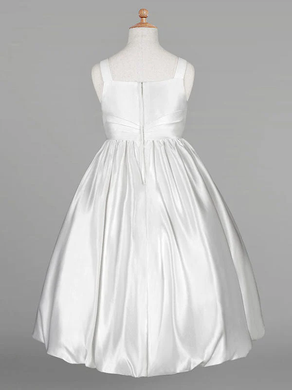 White Satin Fabric Jewel Neck Sleeveless Beaded Formal Kids Pageant flower girl dresses - Image 6