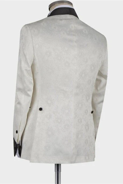 White Shawl Lapel Double Breasted Fashion Slim Fit Wedding Groom Suit - Image 2