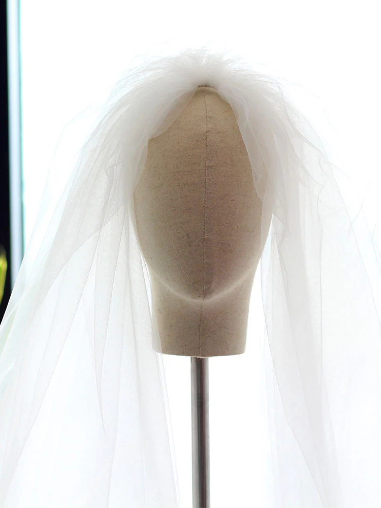 White Three-Tier Tulle Cut Edge Classic Bridal Veils - Image 3