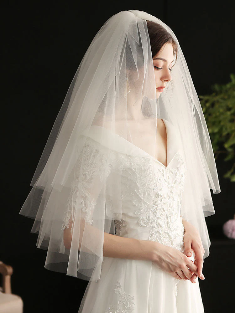 White Three-Tier Tulle Cut Edge Classic Bridal Veils - Image 7