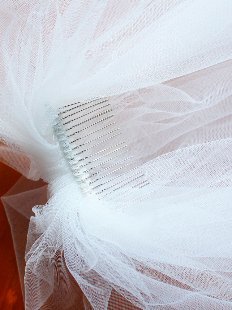 White Three-Tier Tulle Cut Edge Classic Bridal Veils - Image 8