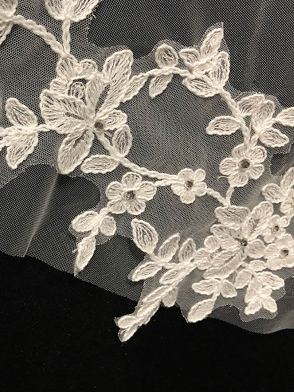 White Tulle Wedding Veils Two-Tier Lace Drop Bridal Veils - Image 7