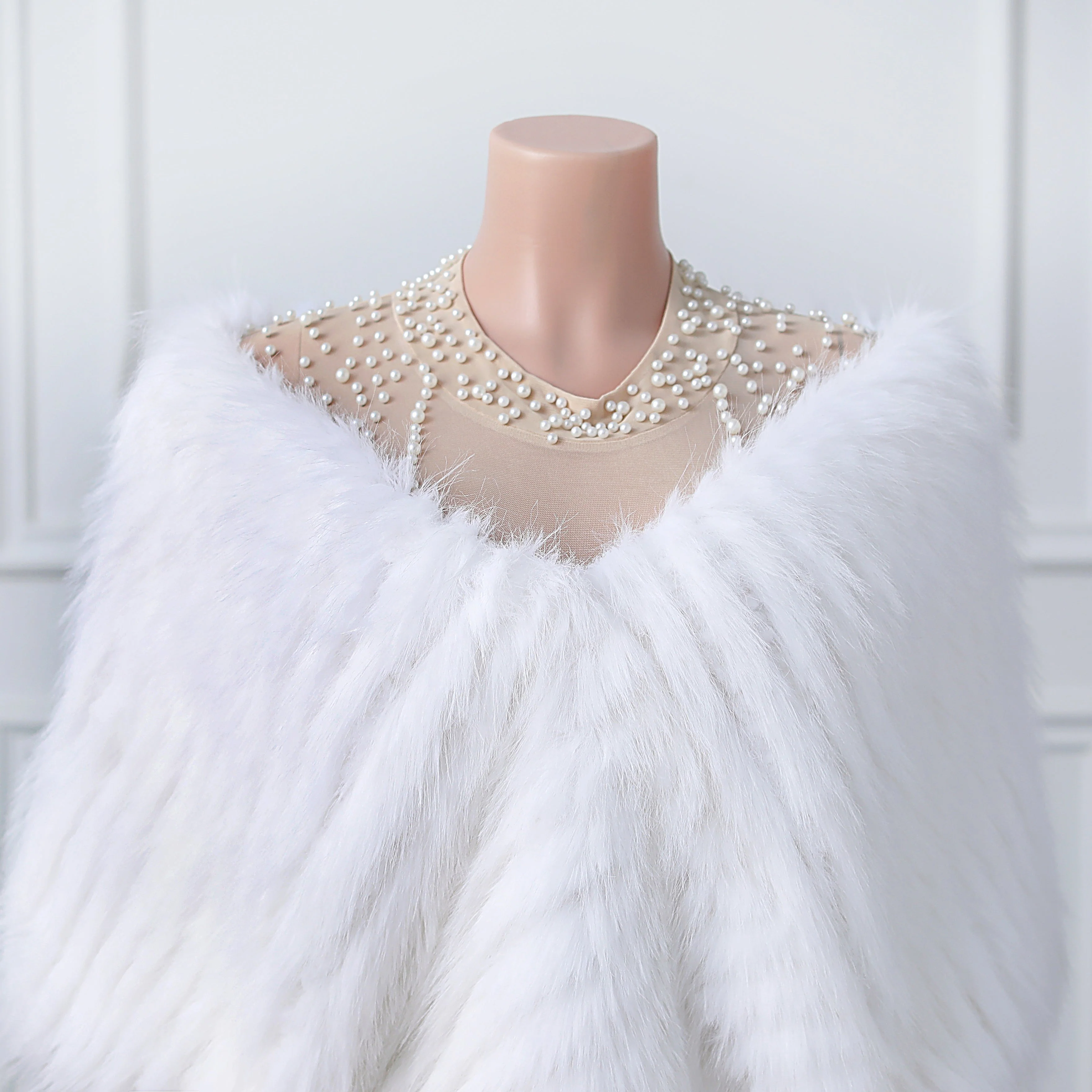 White V-neck Neckline Shawl Winter Wedding Shawl - Image 2