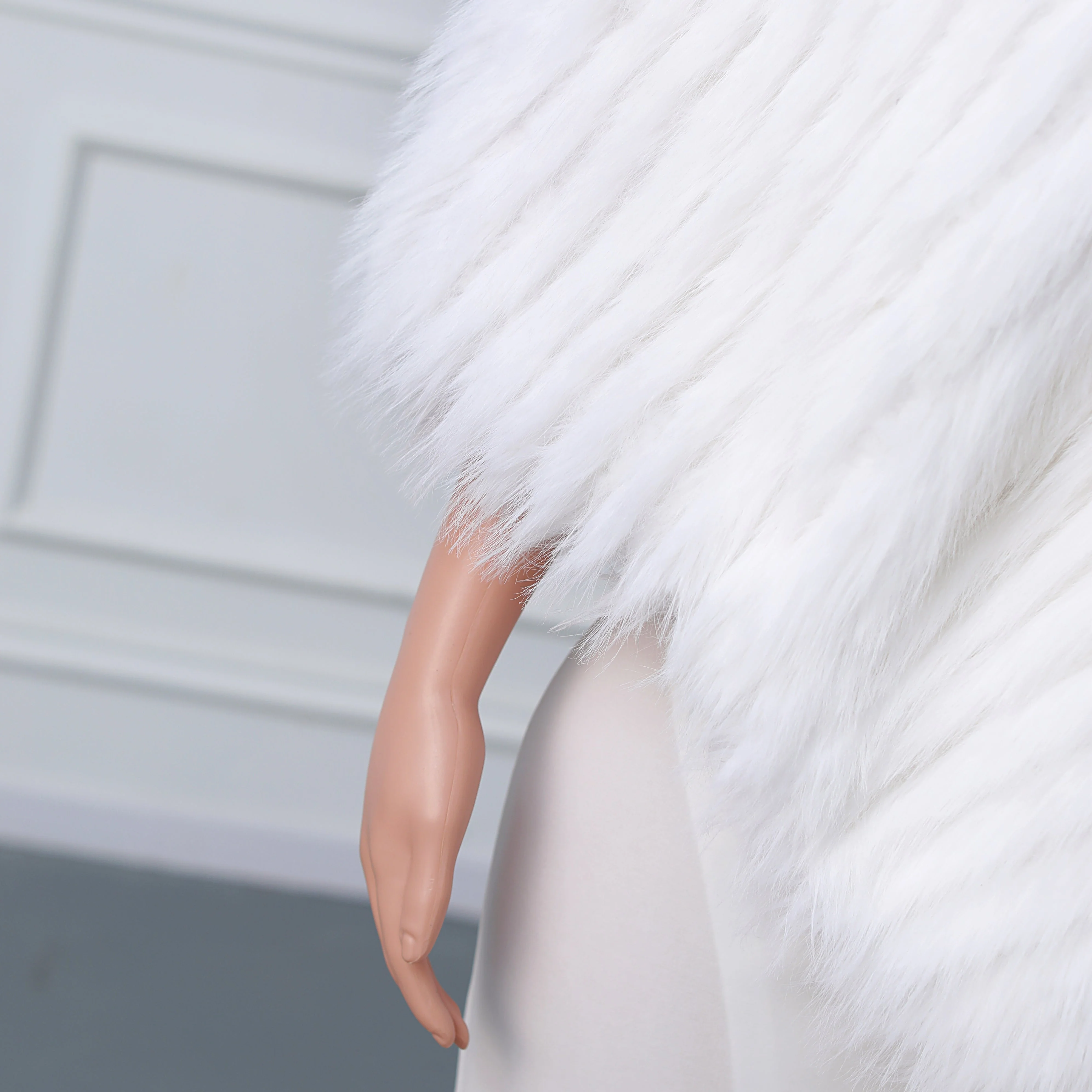 White V-neck Neckline Shawl Winter Wedding Shawl - Image 3
