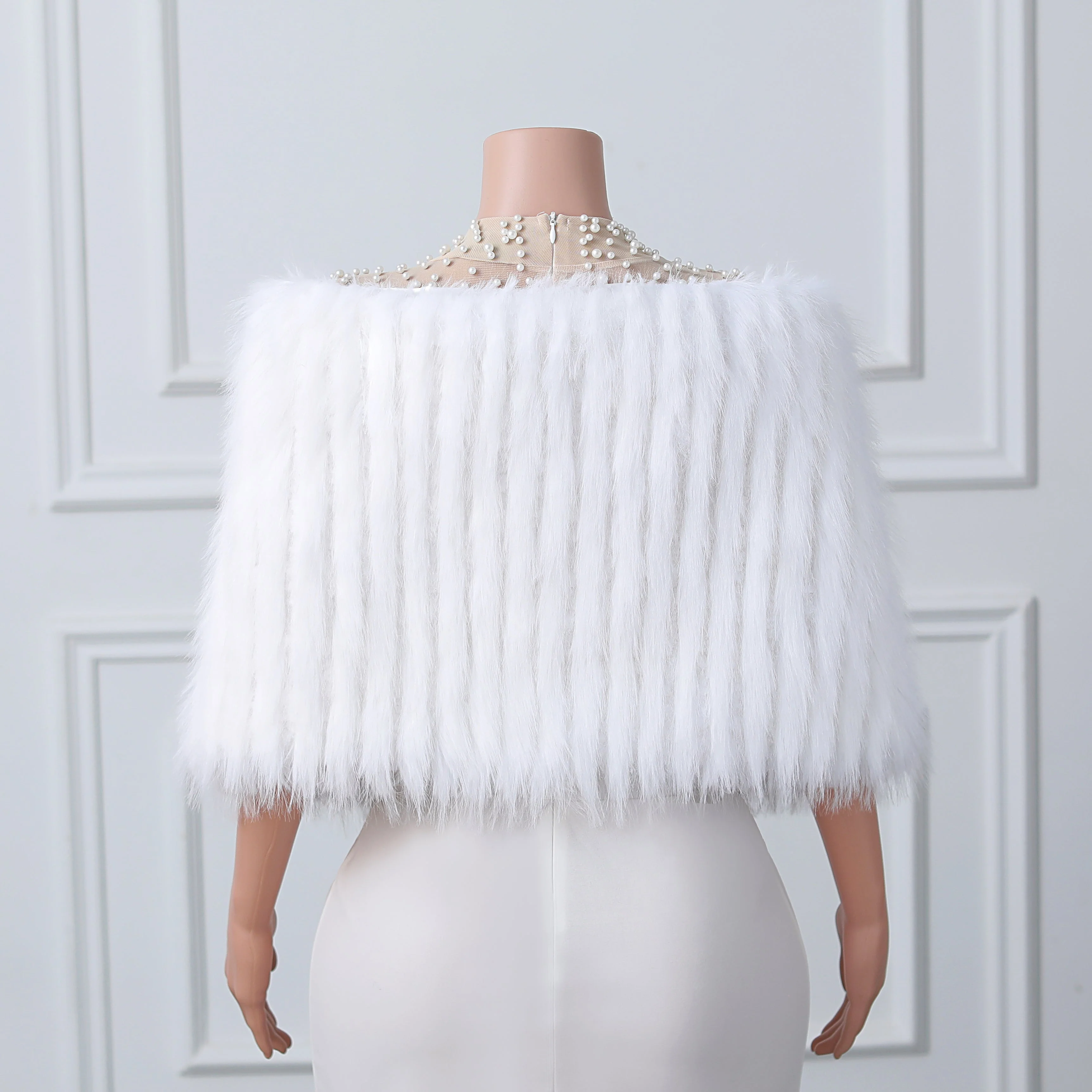 White V-neck Neckline Shawl Winter Wedding Shawl - Image 6