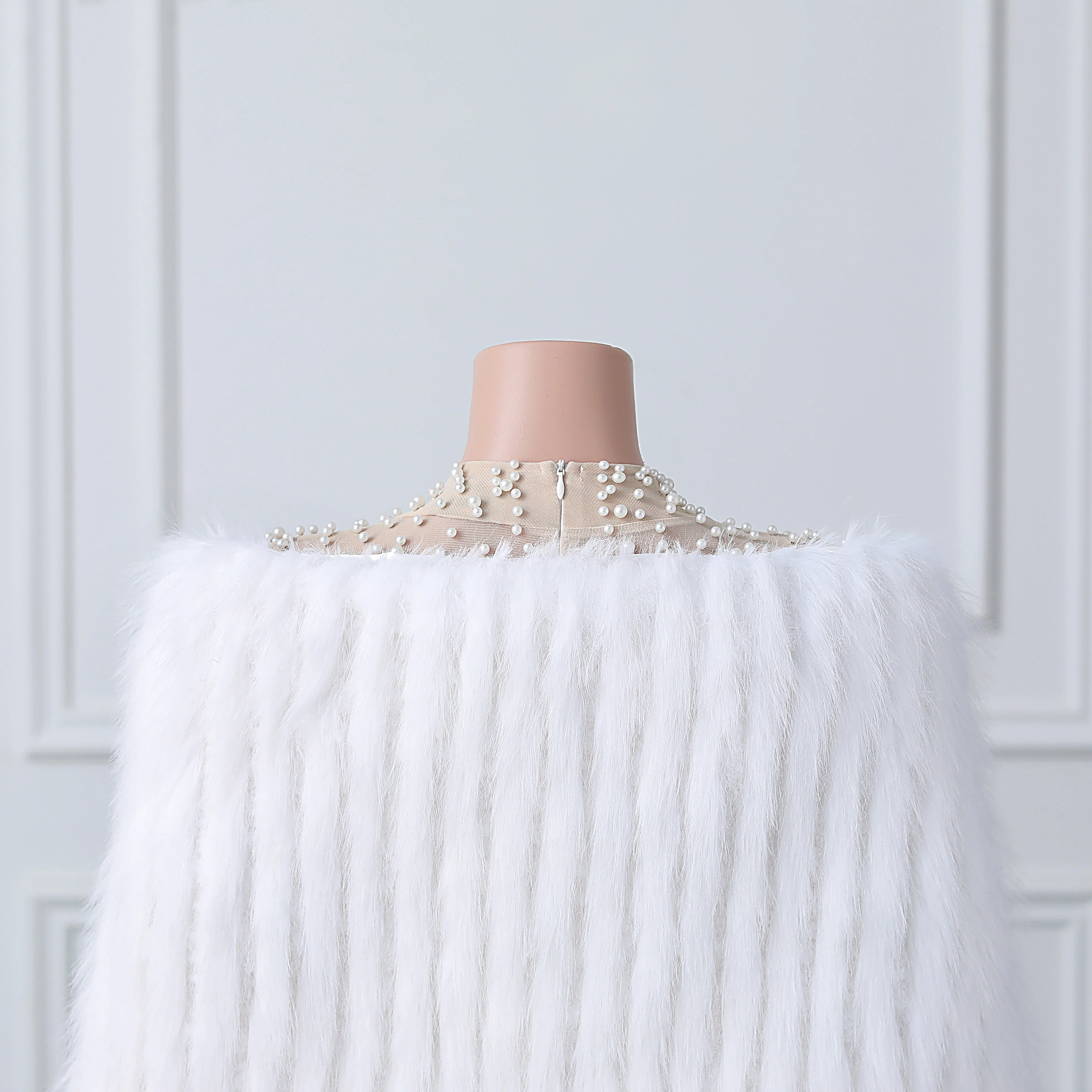 White V-neck Neckline Shawl Winter Wedding Shawl - Image 7