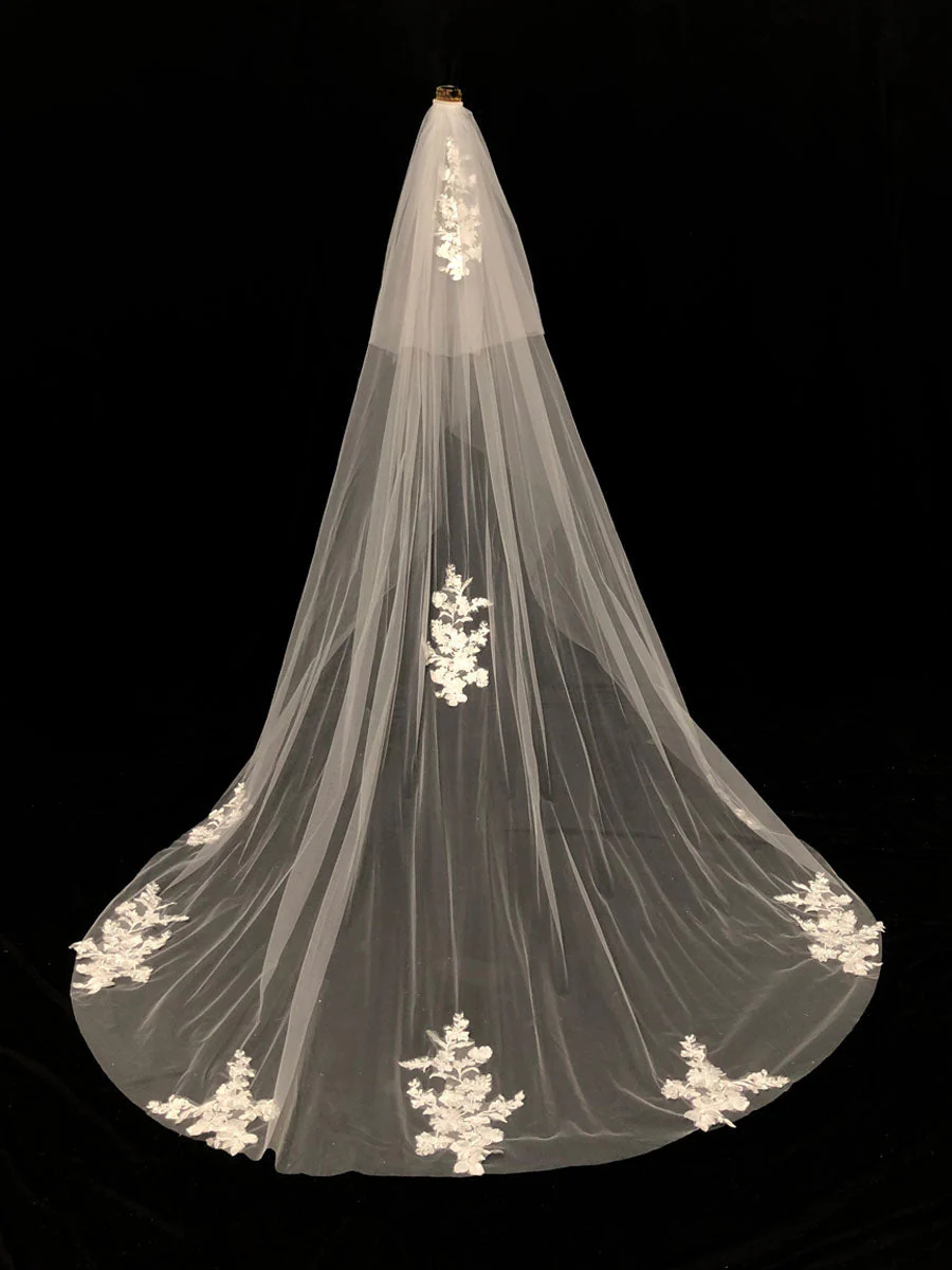 White Waterfall Two-Tier Lace Tulle Wedding Veils - Image 2