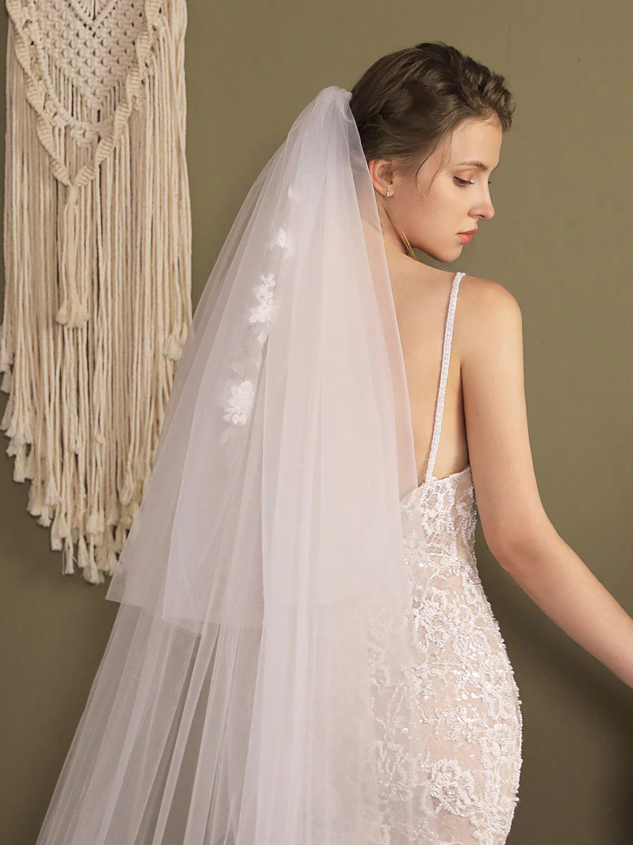 White Waterfall Two-Tier Lace Tulle Wedding Veils - Image 6