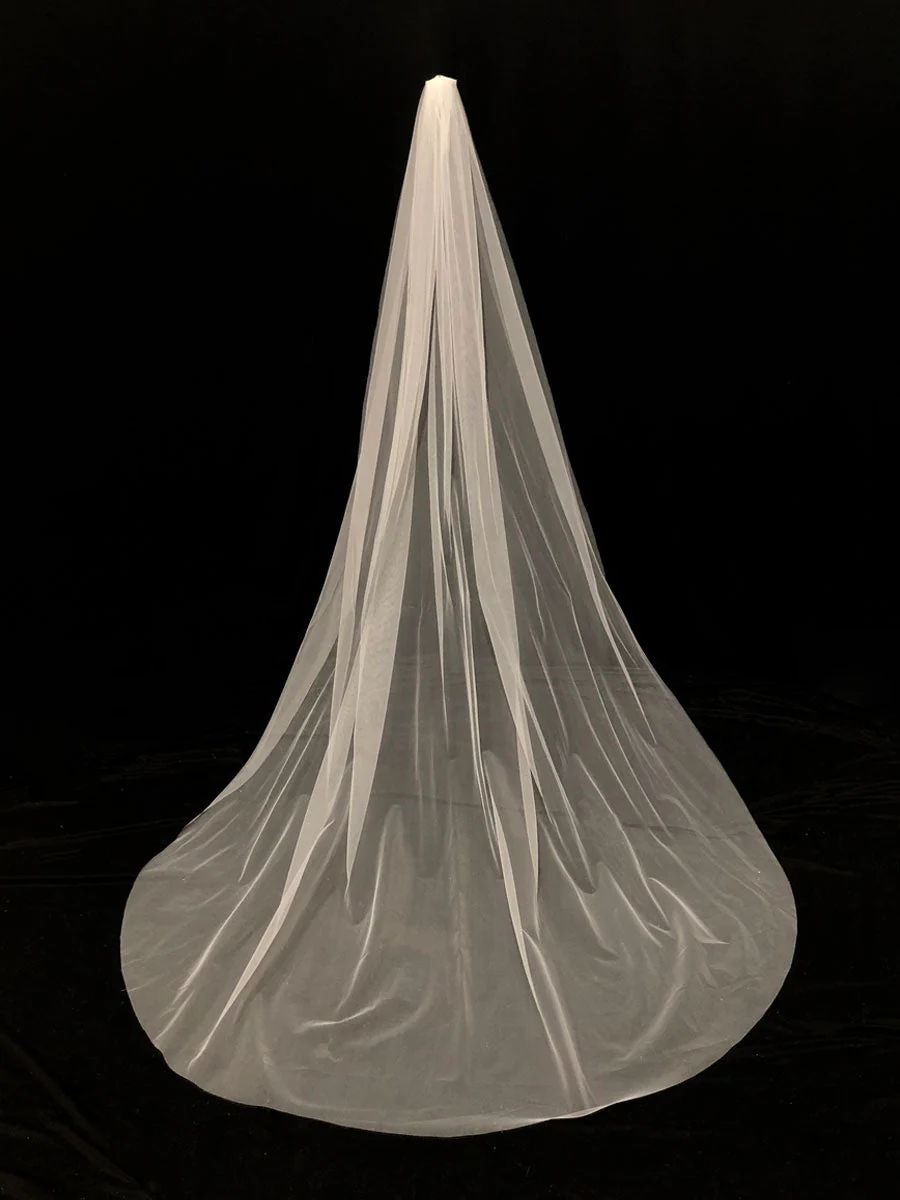 White Waterfall Wedding Veils One-Tier Tulle Bridal Veil - Image 6