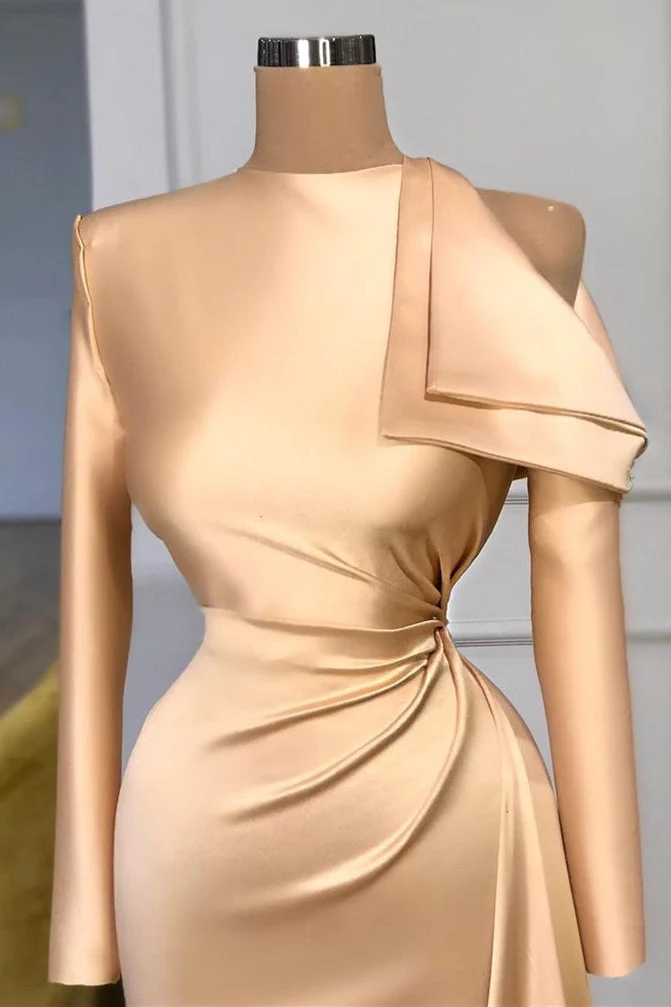 Modest Long sleeves Ruched Mermaid Prom dresses with Cool shoudler - Image 2
