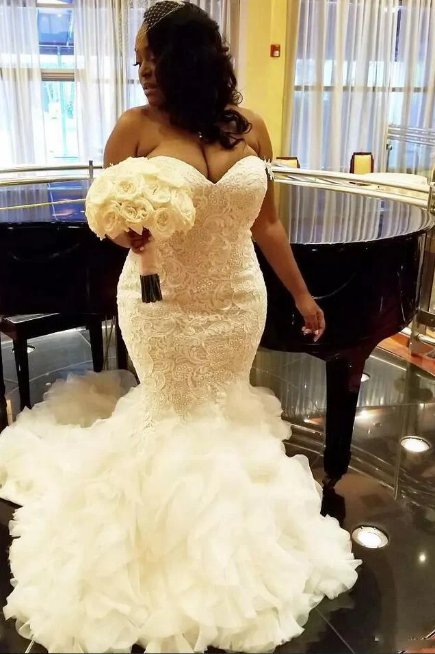 Wholesale Sweetheart Fit and Flare Lace Wedding Dresses TieScarlet Ruffless Tulle Bridal Dress with Court Train - Image 2