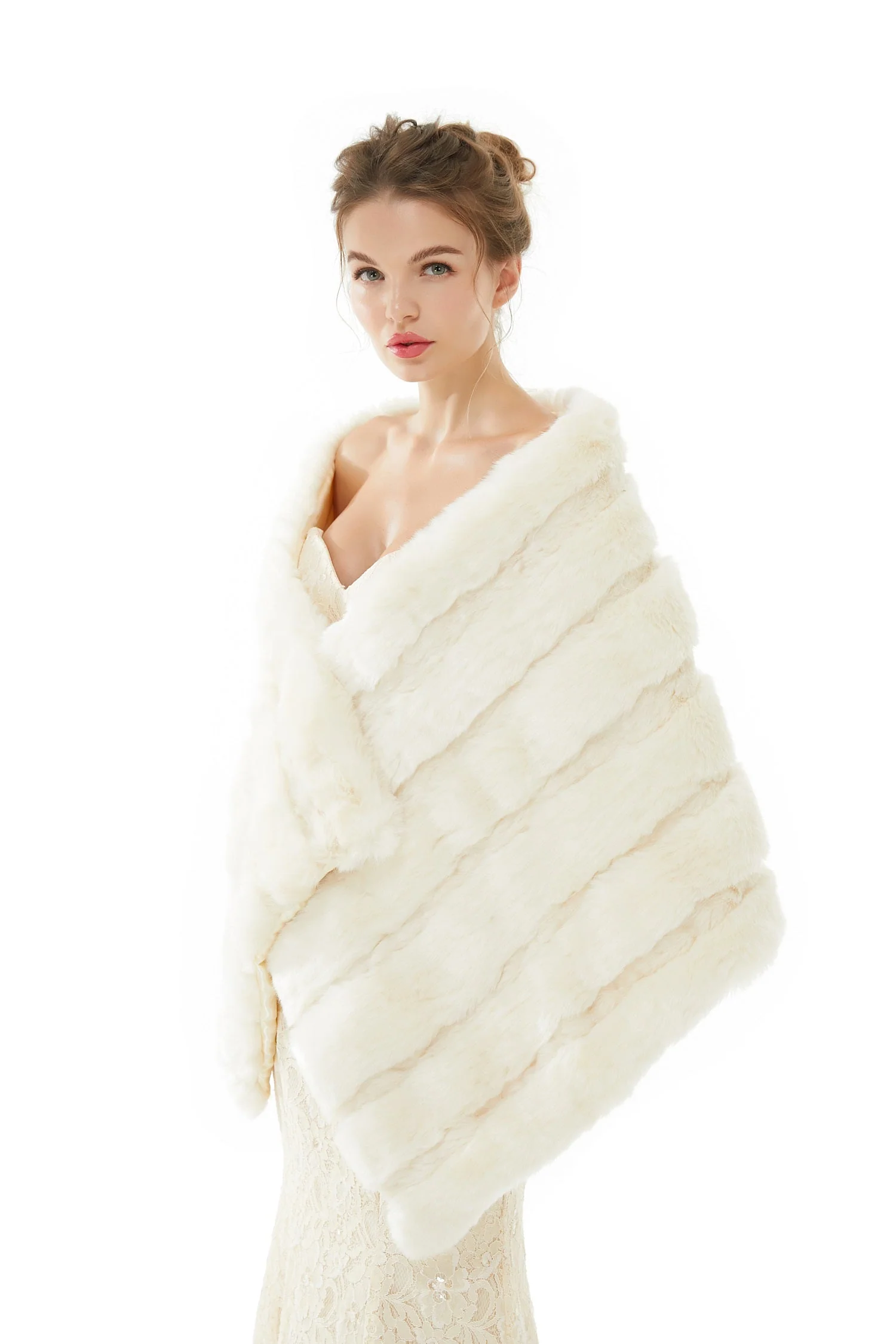 Winter Faux Fur Wedding White Bridal Wrap - Image 2