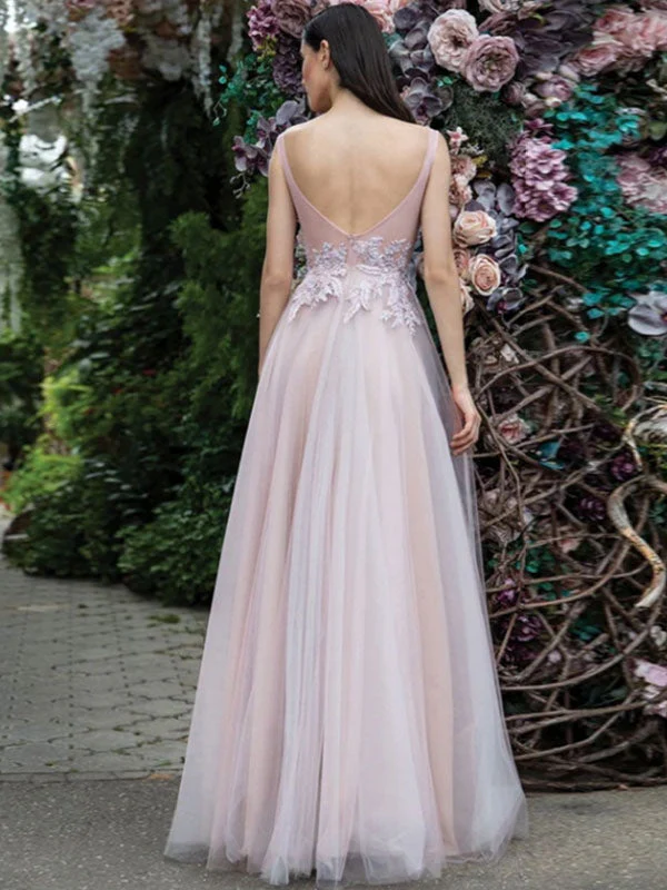 Glamorous Women Evening Dress A-Line V-Neck Floor-Length Backless Applique Lace Social Pageant Dresses Split Gown - Image 2