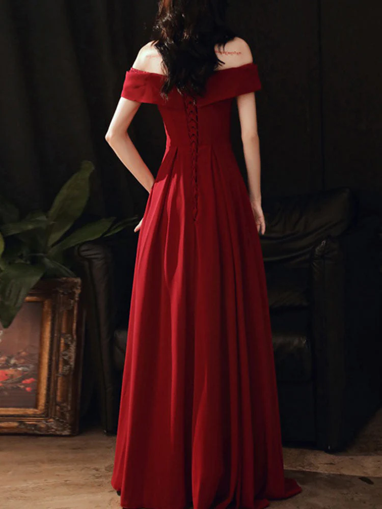 Beautiful Women's Evening Dress A-Line Bateau Neck Matte Satin Floor-Length Beaded Formal Dinner Dresses - Image 2