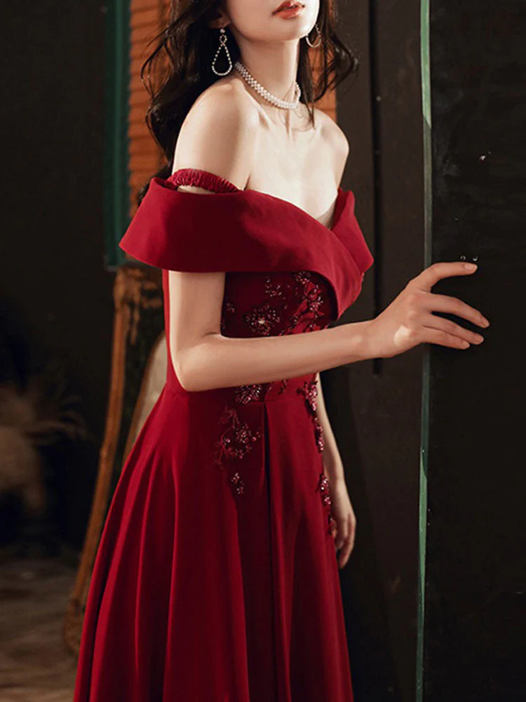 Beautiful Women's Evening Dress A-Line Bateau Neck Matte Satin Floor-Length Beaded Formal Dinner Dresses - Image 3