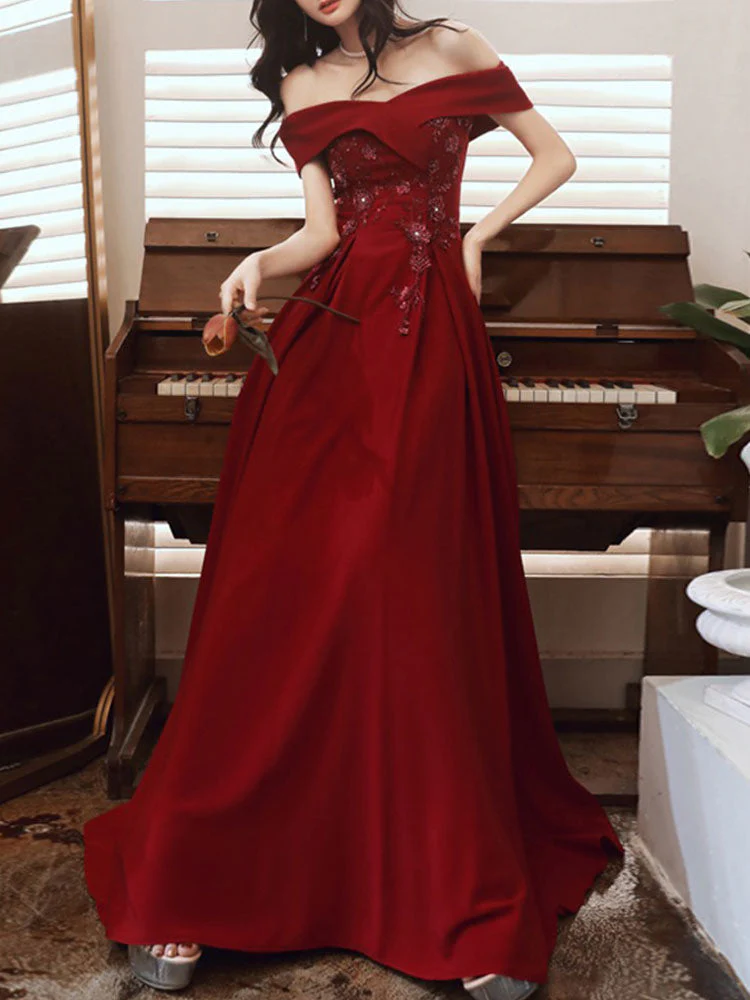 Beautiful Women's Evening Dress A-Line Bateau Neck Matte Satin Floor-Length Beaded Formal Dinner Dresses - Image 4
