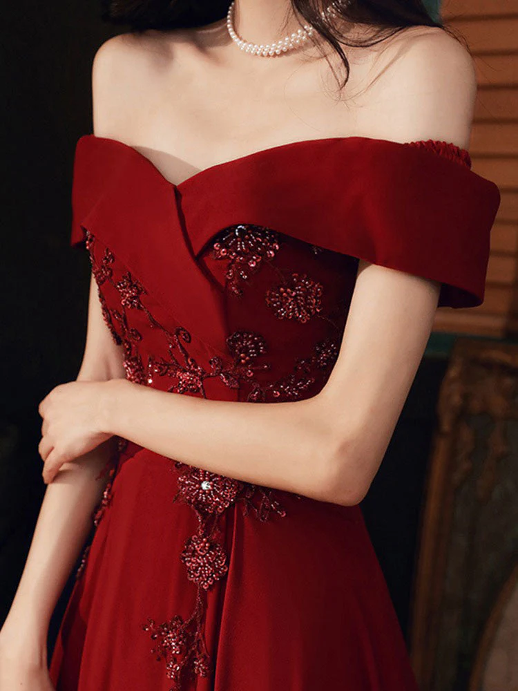 Beautiful Women's Evening Dress A-Line Bateau Neck Matte Satin Floor-Length Beaded Formal Dinner Dresses - Image 5
