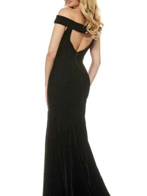 Modern Women's Formal Dress Black Backless Velour Floor-Length Split Formal Dress Gossip Gowns - Image 3