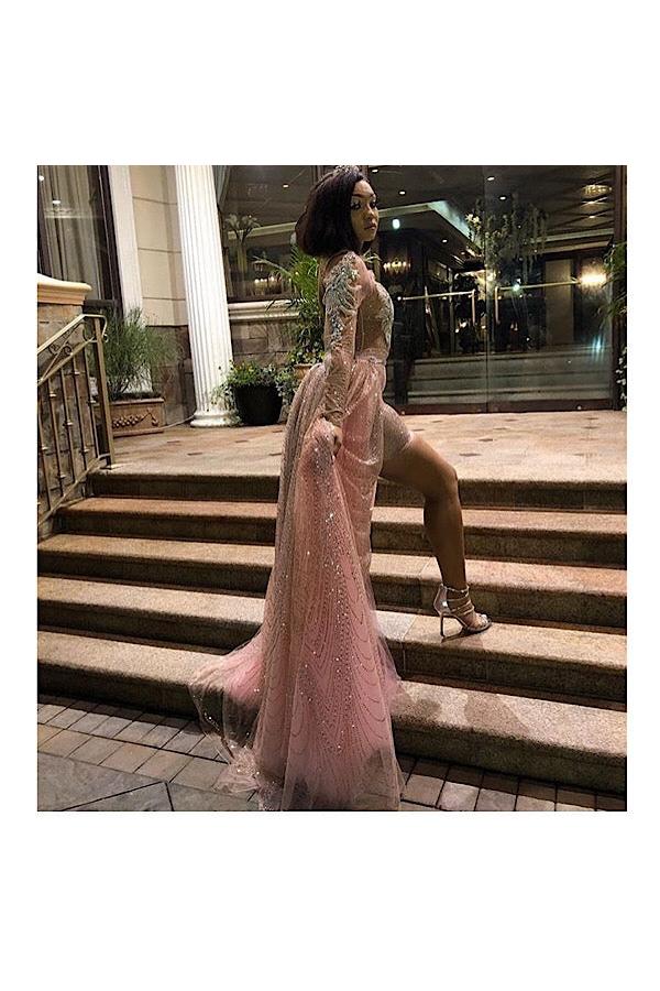 Women's High Collar Chic Long Sleeves Sequins Maxi Evening Party Dress - Image 2