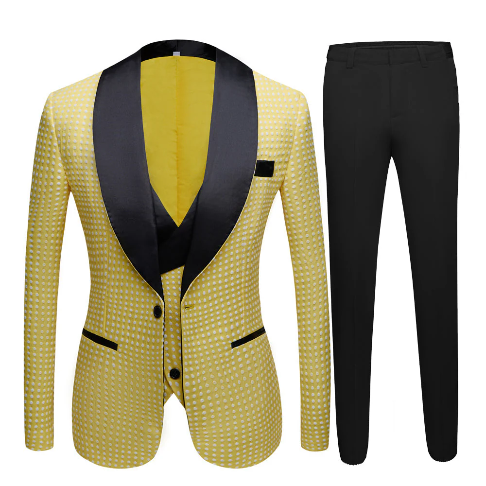 Yellow Dot Shawl Lapel Wedding Groom Suits for Sale - Image 4